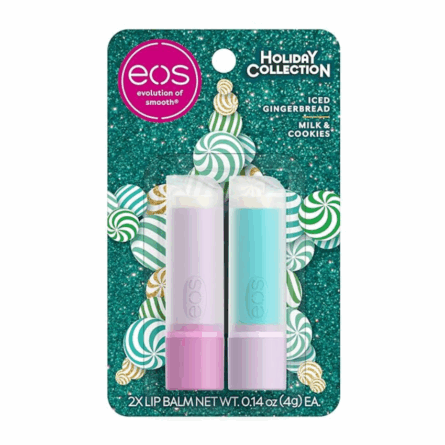 EOS Bálsamo labial navideño: pan de jengibre helado, leche y galletas, Pack x 2