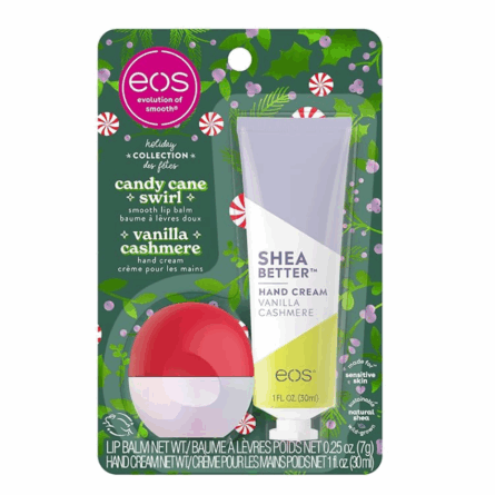 EOS Colección navideña de edición limitada: bálsamo labial de remolino de bastón de caramelo 7g. y crema de manos de cachemira de vainilla 30ml