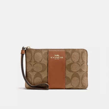 COACH, Muñequera Cuero Monograma Cafe