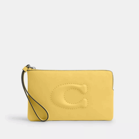COACH, Muñequera Grande de Cuero Liso Amarillo Margarita