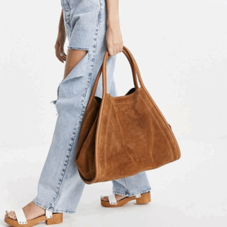 ASOS DESIGN, Bolso tote de ante color tostado con ribete tubular