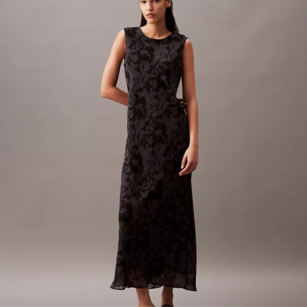 Calvin klein, Vestido recto de gasa con estampado botánico
