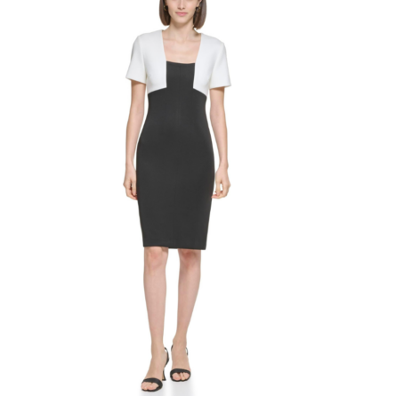 Calvin Klein, Vestido bloque de color con escote cuadrado